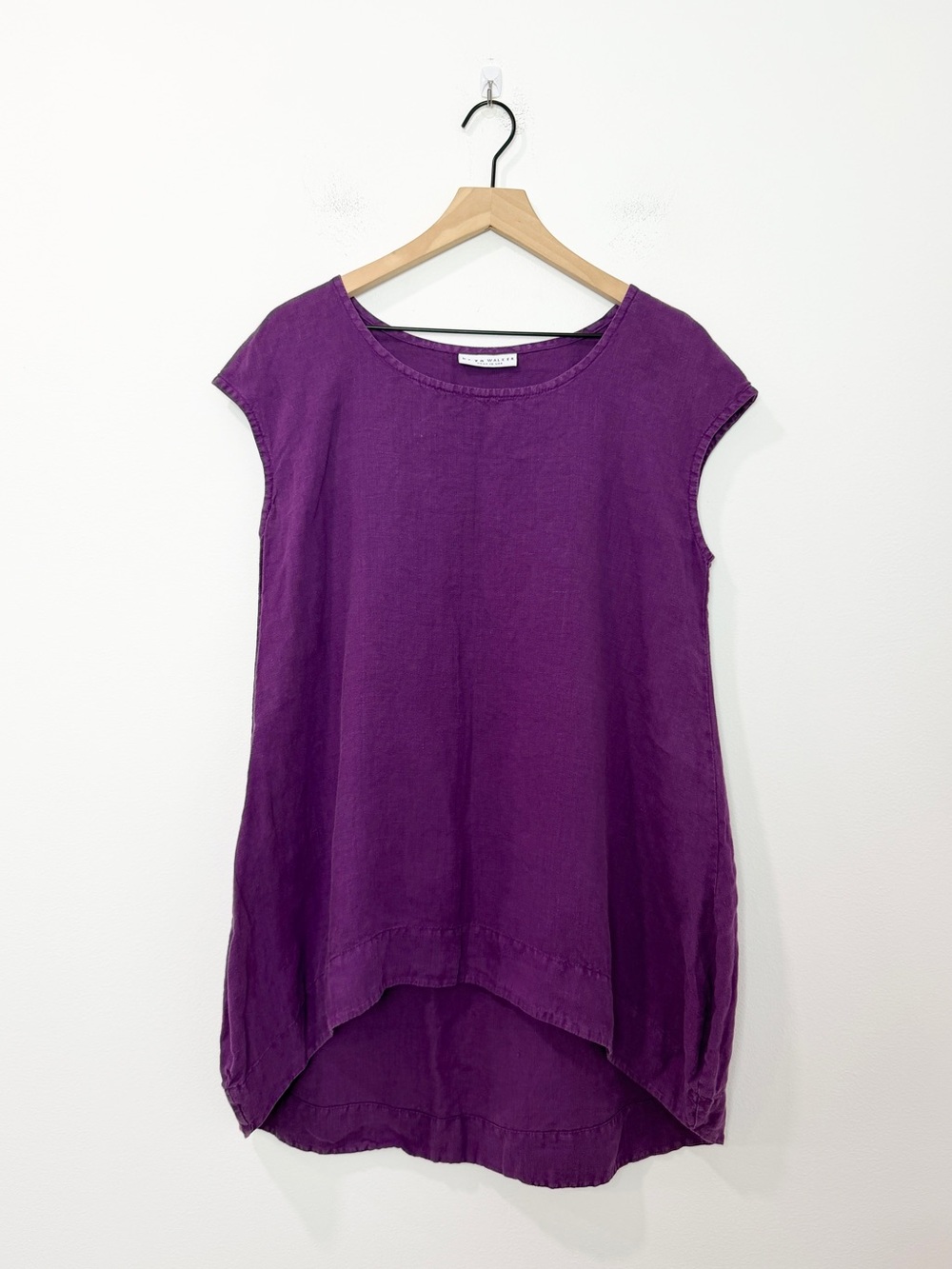Bryn Walker Linen Tunic Top Small Purple Hi-Low Hem Cap Sleeve